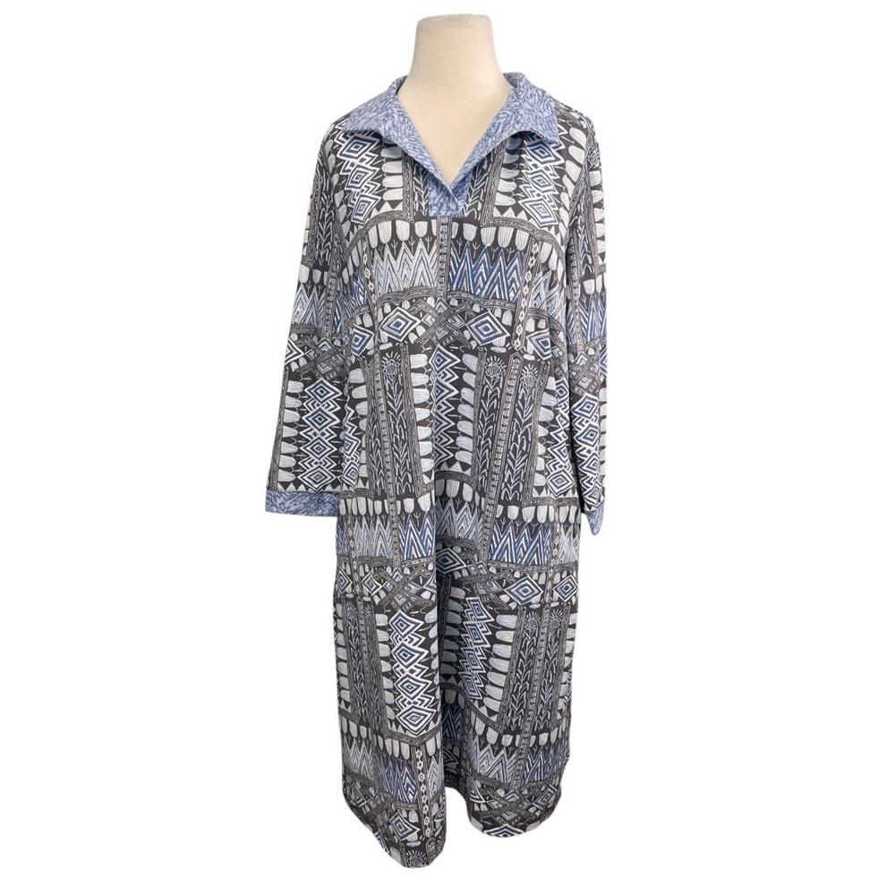 J McLaughlin Aubina Catalina Cloth Collared Shift Dress XL Blue Tribal Print NWT